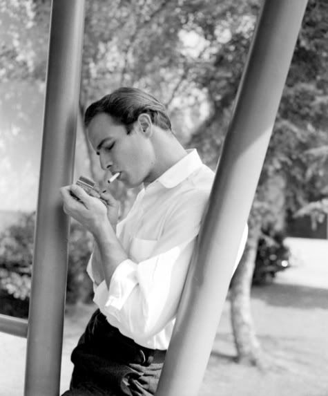 Marlon Brando lighting up.