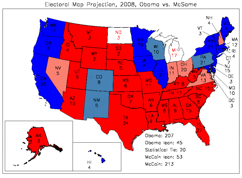 Electoral Map, 6/12/2008, 100 day avg.