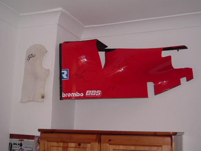 Next to it is the signed balaclava from F3 Euroseries front runner and the