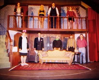 The entire cast of Noises Off featuring (bottom l-r) Margie Thomsen (Dotty), 