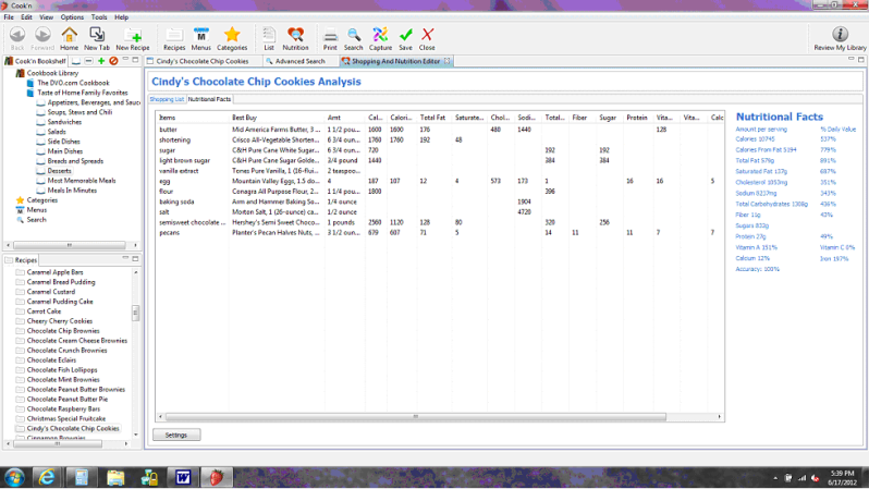 cook'n nutritional data