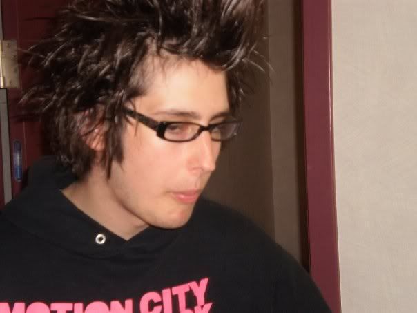 Dressed up as Justin Pierre of Motion City Soundtrack He has funky hair