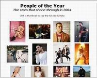 Rollingstone's  2004 people of the year featuring figures like Michael Moore, Bruce Springsteen, Bob Dylan, Lindsay Lohan, adam Levine, Franz ferdinand, ARnold swarchneger, Jamie Foxx, Paris hilton, Gwn stefani, Jon stewart, Tom brokaw, Kanye west, Johny Depp, BIllie Joe ARmstrong, and more