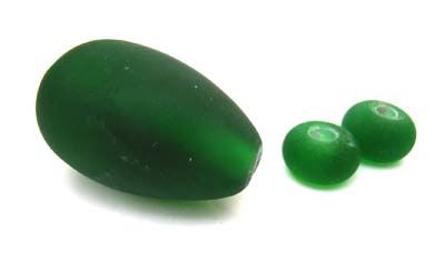 Green Pendant and Roundel Set of 3 Artisan Glass Lampwork Beads - Ian Williams