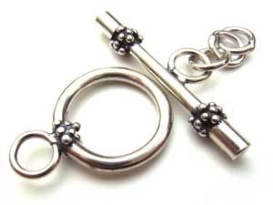 BALI Sterling Silver 15mm Shiny Decorated Toggle (28mm bar) x1