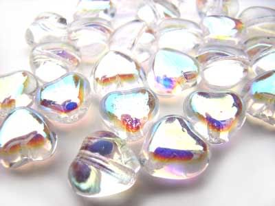 Czech Glass Puffy Heart Beads 6mm Crystal AB per Strand of x50 approx