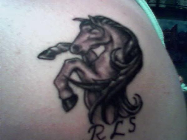 This is my best friend's new horse tattoo. The "RLS" stands for her horse's