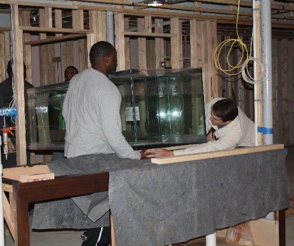 Making the final turn to the stand. Placing the tank on the stand had to be done without damaging the wood finish.