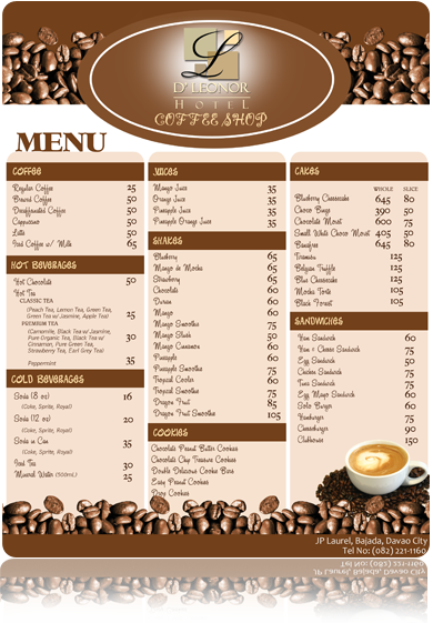 Dleonor Hotel,Coffee Shop,Menu