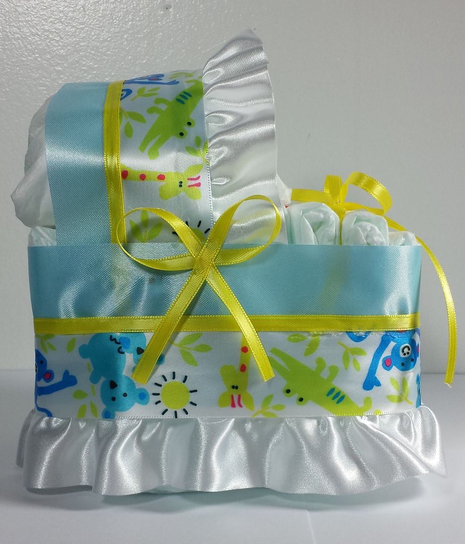 Diaper Cake Beautiful Carriage Baby Shower Gift Blue/Yellow