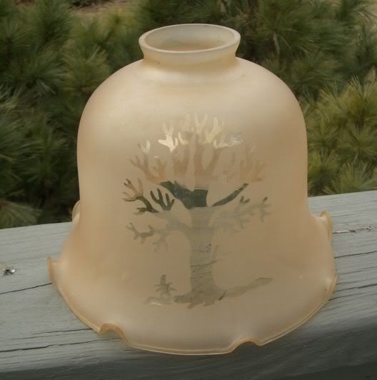 ANTIQUE OLD SATIN PEACH BEIGE TREE GLASS OIL LAMP SHADE eBay