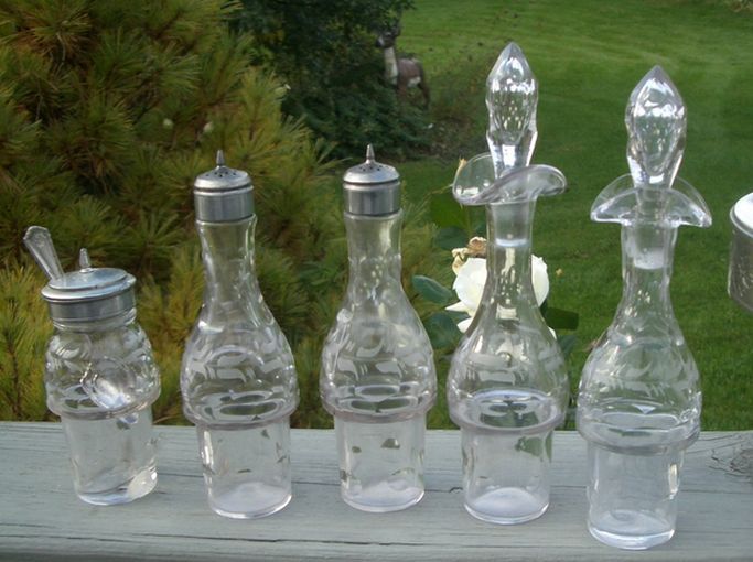 ANTIQUE VICTORIAN GLASS SILVER & BRASS CASTOR CRUET BOTTLE CONDIMENT