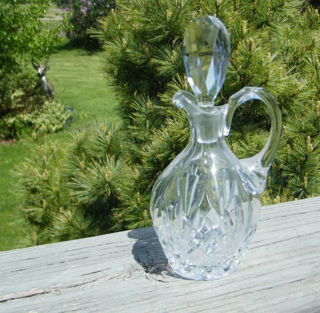 OLD VINTAGE CUT GLASS CRYSTAL VINEGAR OIL CRUET BOTTLE