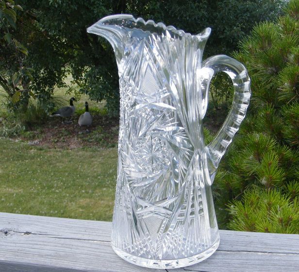 Antique Vintage Crystal Cut Glass Hobstar Water Pitcher Ebay 3228