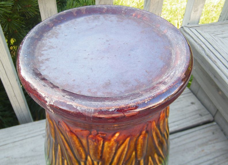 OLD ANTIQUE MAJOLICA GREEN & PINK WELLER CATTAIL PEDESTAL JARDINIERE