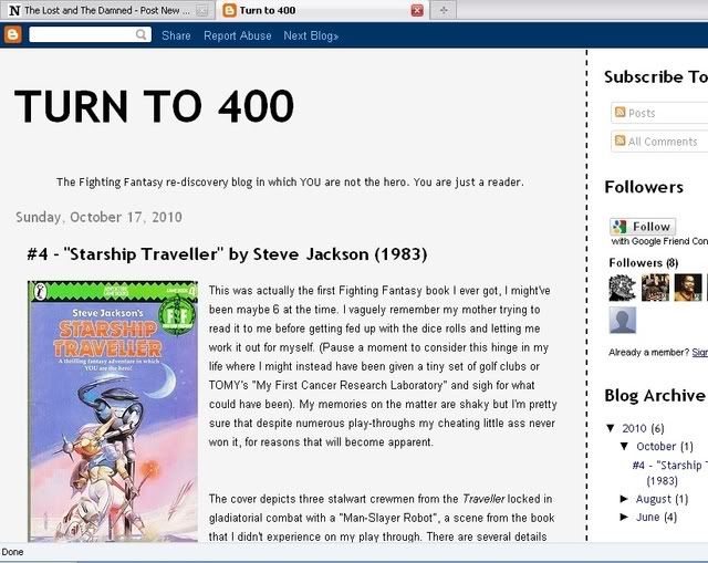 Screen shot of Turn to 400 blog