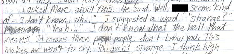 I asked Marc about this. He said, 'Well, [] seems kind of... I don't know... uh...' I suggested a word. 'Strange?' 'Yeah...' I don't know what the hell that means. It means these people don't know you.