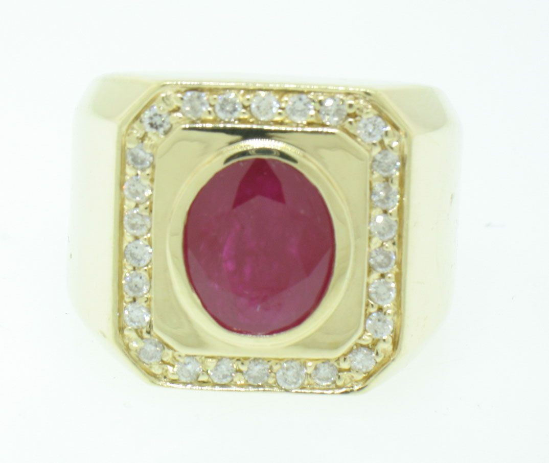 14k Solid Gold LARGE Ruby and Diamond Mens Pinky Ring eBay