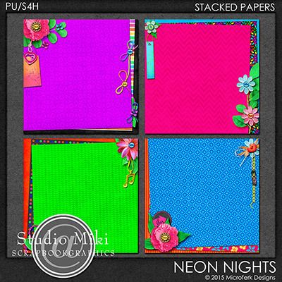 Neon Nights Stacked Papers