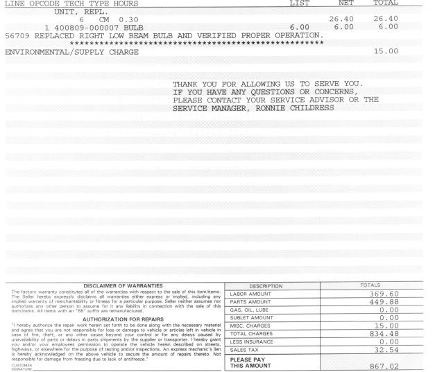 Mercedes dealer invoice #1