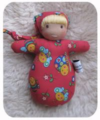 Doll Waldorf inspired Mini Baby Red with Bugs