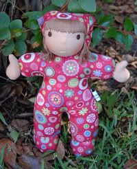 Waldorf inspired Doll Cuddle Baby *Black Friday Sale*Red with Dots and Flowers  12 inches