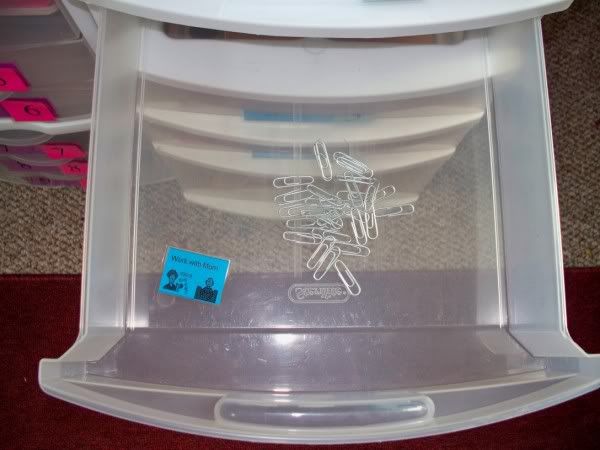 Box 2.. a bunch of paperclips and a work with mom card..I will set him up with the task of making a paperclip necklace.