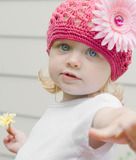 Hot Pink IttyBitty Beanie with Light Pink Flower- 12 mo & up