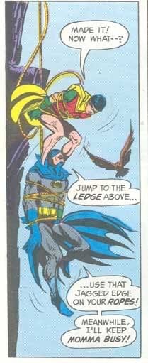 Robin on Batman's shoulders