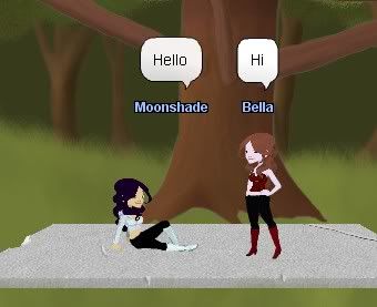 Moonshade and Bella on a concrete patio.