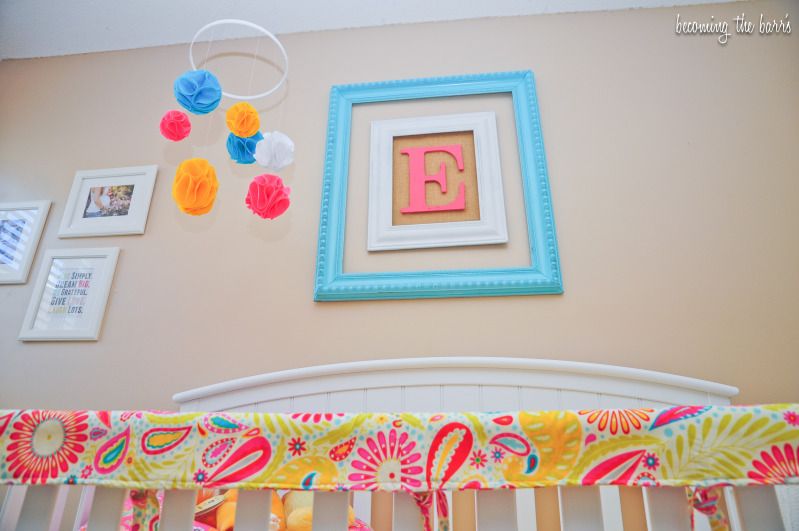 diy monogram above crib; framed monogram in nursery