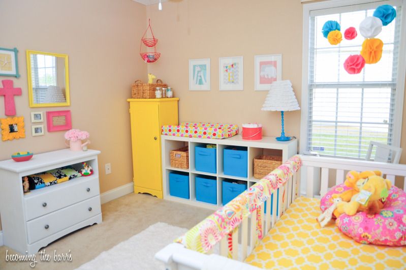 coral turquoise yellow nursery; baby girl nursery inspiration photos