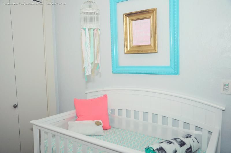 gold coral teal crib bedding nursery decor; birdcage mobile, diy fabric baby mobile