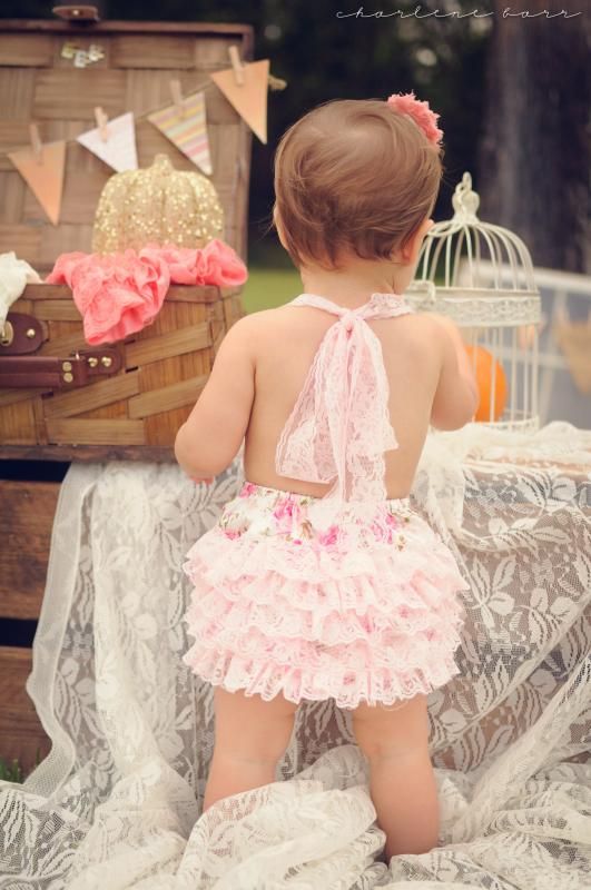 one year old lace ruffles vintage baby girl photoshoot