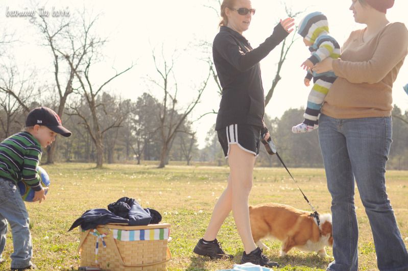 friends and dog having a picnic in the park