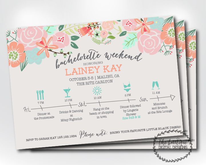 rustic feminine bachelorette party itinerary invitation; bachelorette party timeline invitation; bachelorette party schedule printable