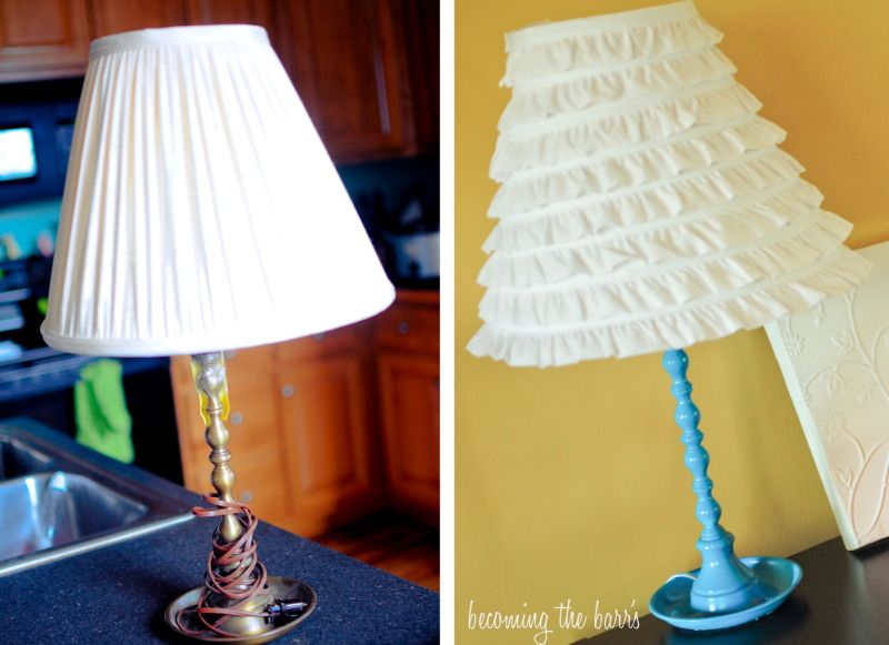 diy ruffle lamp before and after; diy nursery lamp