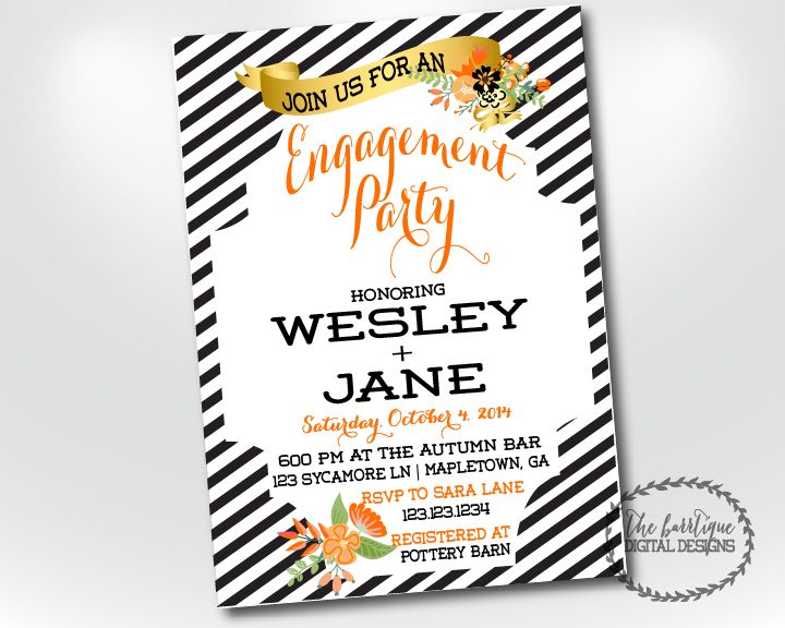 rustic halloween fall themed engagement party or rehearsal dinner invitation