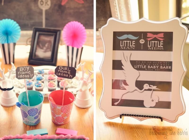 little man or little miss gender reveal party sign