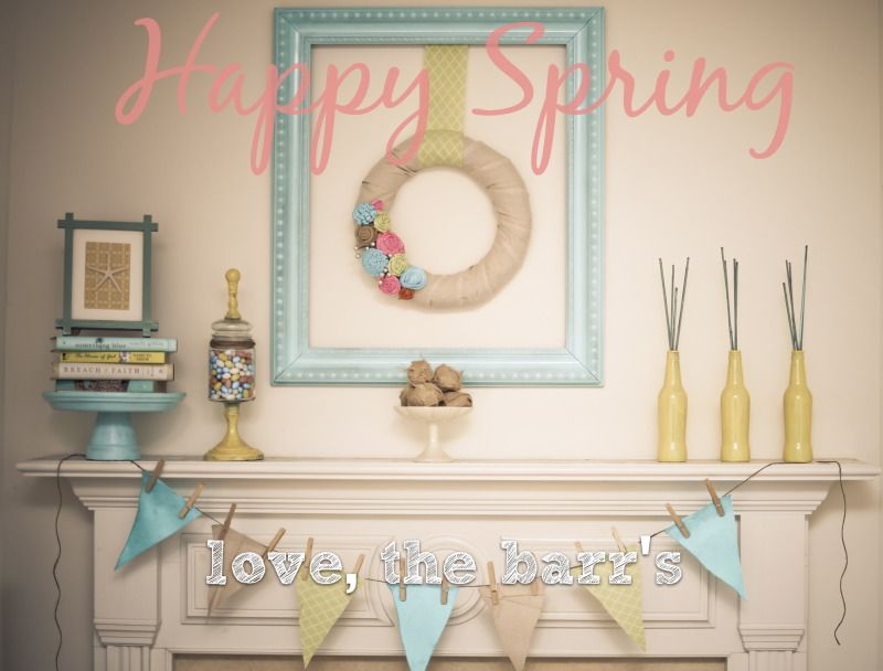 Happy Spring mantel decor spring ideas