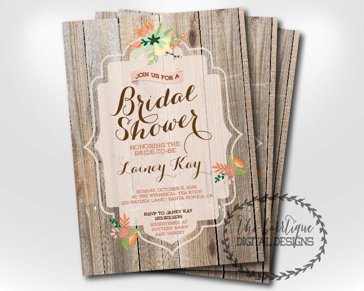rustic fall themed bridal shower invitation