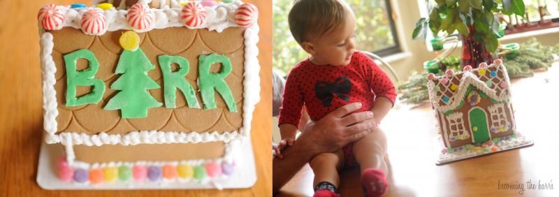 baby and gingerbread house