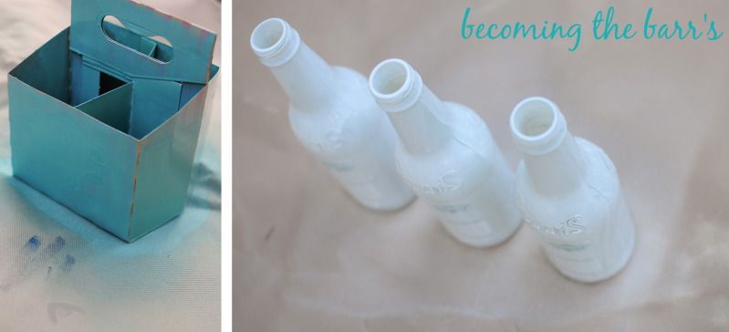 spray painted glass bottles for vases and soda bottle case