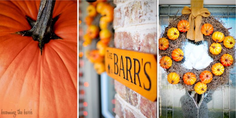 fall pumpkin wreath on front door