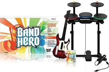 A Band Hero pack inc. guitar, drums, microphone