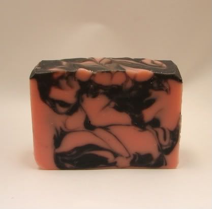 pink soap with black swirl