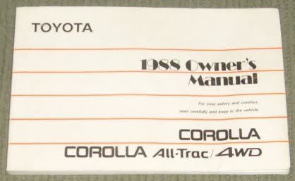 Toyota 1988 Corolla All-Trac 4WD Original Owners Manual