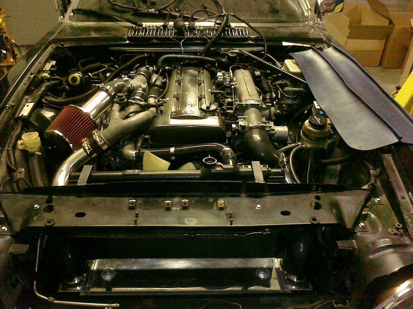 2JZ inside engine bay of Jaguar XJS