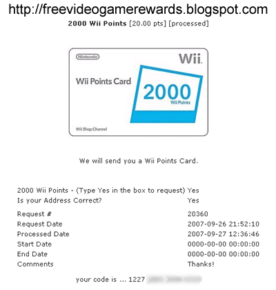  Points on Here S My Second Wii Points Card From Prize Rebel   It Took About 5