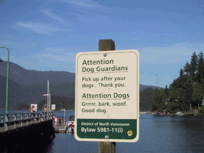 Dog Sign at Deep Cove